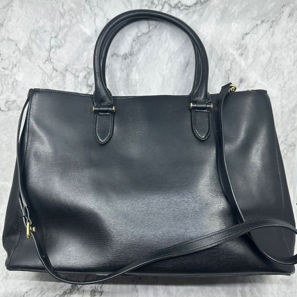 Lauren Ralph Lauren Newbury Black Double Zip Satchel Bag READ DESCRIPTION AS IS